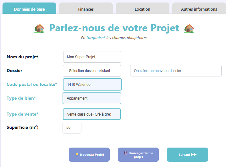 Aperçu interface MyImmoCheck : saisie des données projet immobilier, formulaire simple et intuitif